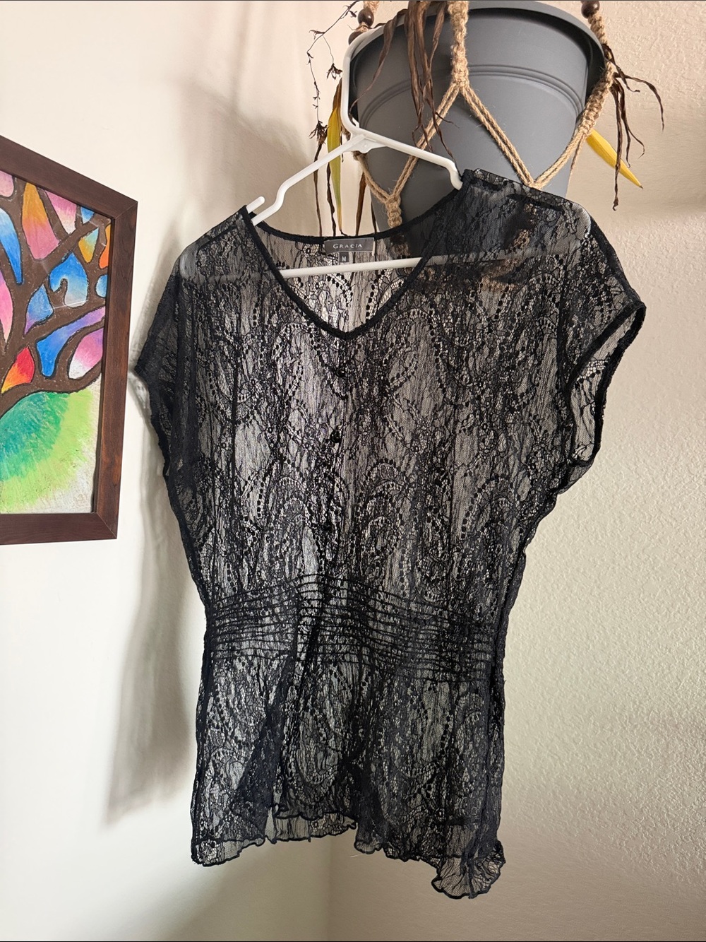 Ornate Lace Cinch waisted top with button details
